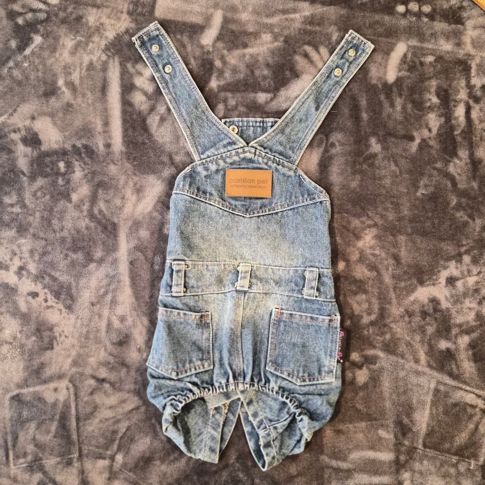 Parisian Pet Dog Denim Overalls Blue Cotton Pet Dungarees Medium Wash Large